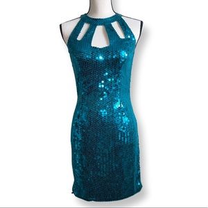 Niteline by della Roufogail Teal Sequins Cocktail homecoming wedding guest Dress